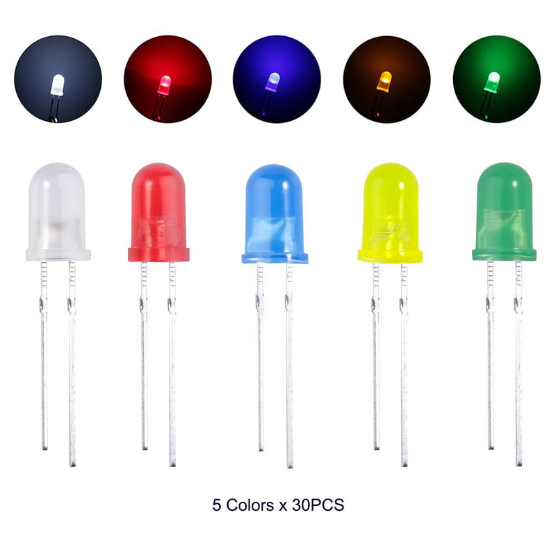 ELEGOO 3mm and 5mm Diffused and Clear Assorted LED Kit 5 Colors Compatible with Arduino (Pack of 600) B)pack of 600(3mm and 5mm 5 Colors)