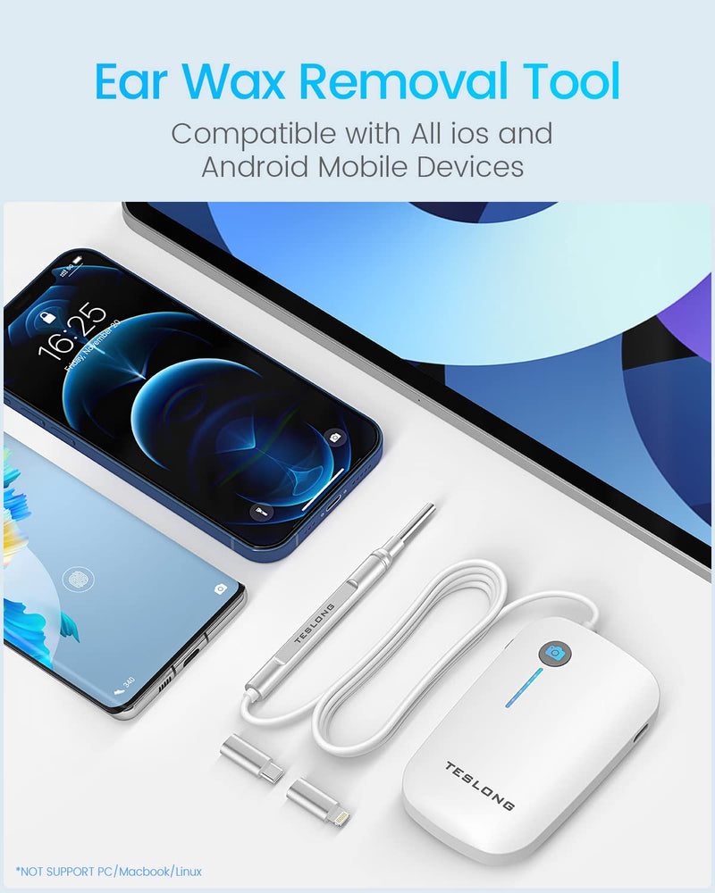 [AUSTRALIA] - Teslong Digital Otoscope with Ear Wax Remover, Teslong Ear Camera with Ear Wax Removal Tools, Video Ear Scope Otoscope with Light for iPhone, iPad, Android Phone, USB, Ear Picks, Waterproof, 1080p HD 