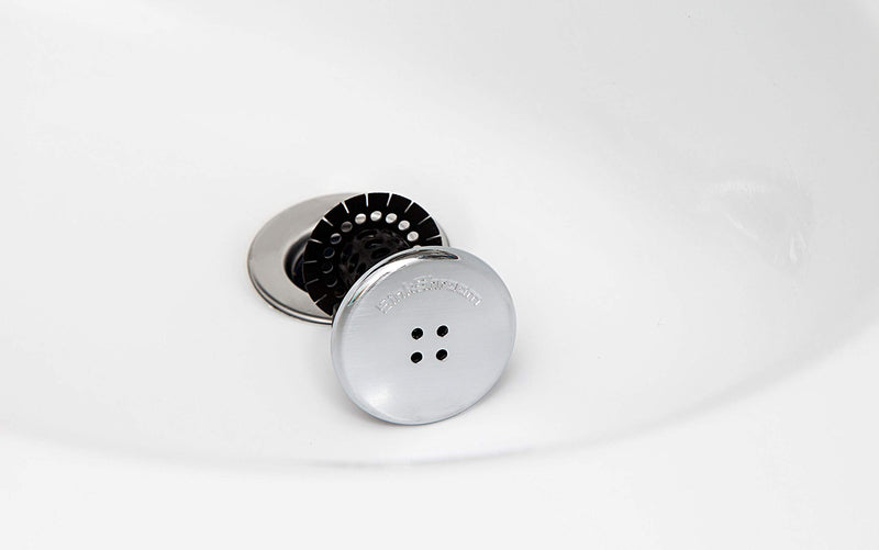 SinkShroom Chrome Edition Revolutionary Bathroom Sink Drain Protector Hair Catcher, Strainer, Snare, Black