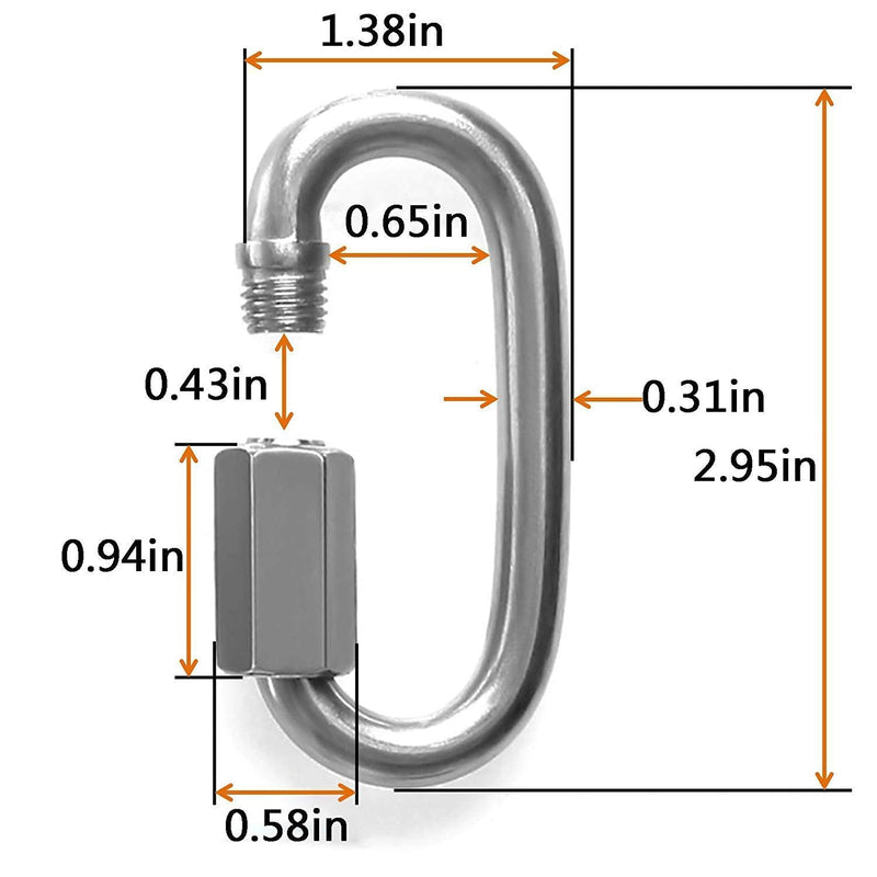 Lependor Quick Link Oval Carabiner Chain Zinc Plated Steel D Shape Locking Carabiner Quick Link Chain 4 Pcs M8 (5/16")