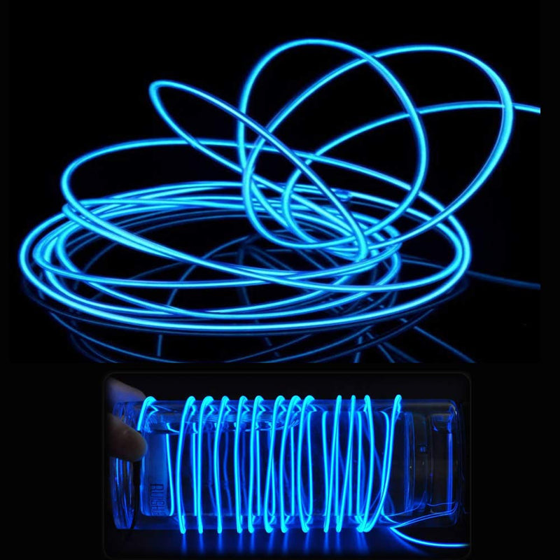 EL Wire Blue, MaxLax 9.8ft/3m Portable Battery Pack Neon Lights cuttable Glowing Electroluminescent Wire for Parties, Halloween, DIY Decoration 3 m/9 ft