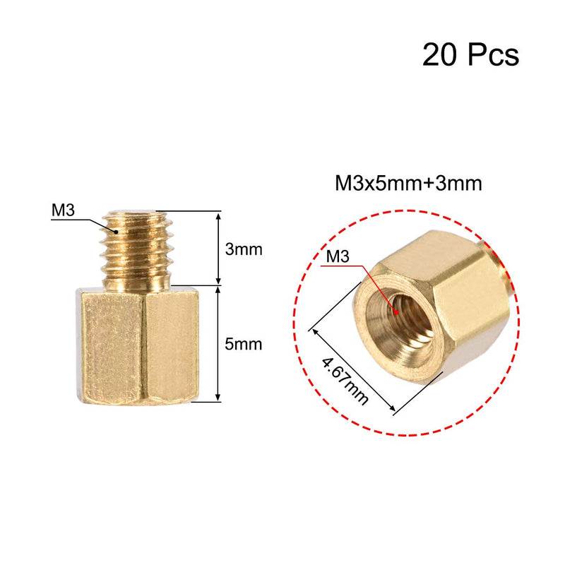 uxcell M3x5mm+3mm Male-Female Brass Hex PCB Motherboard Spacer Standoff for FPV Drone Quadcopter, Computer & Circuit Board 20pcs