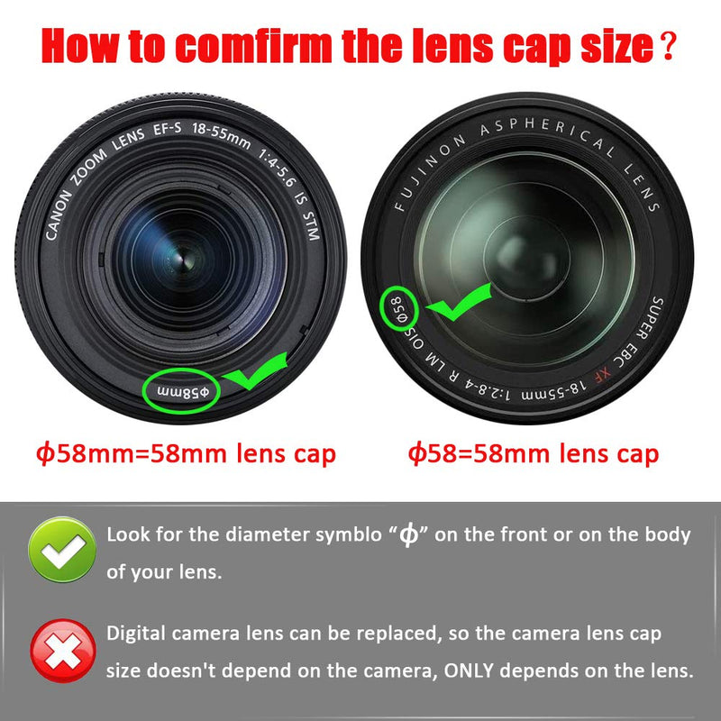 T8i 58mm Lens Cap for Canon EOS SL3 Rebel T8i(850D) Camera with EF-S 18-55mm Lens, for Fuji X-T4 X-T3 Camera with XF 18-55mm f/2.8-4 Lens, Fire Rock Second Generation Snap-On 58mm Lens Cap-2Packs