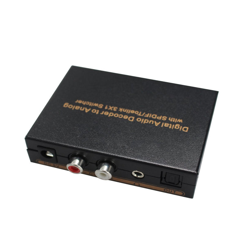 Digital to Analog Audio Decoder Converter with SPDIF/Toslink 3X1 Switch Support 5.1 Channel Audio SPDIF+L/R Headphones Audio