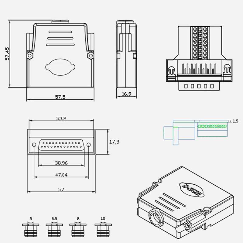 Jienk 2PCS DB25 Breakout Board Connector, RS232 D-SUB Serial Thinner 25 Pin Port Terminal Solderfree Adapter with Case Accessories (M/F) M/F