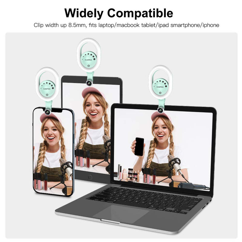 Video Conference Lighting for Phone Laptop, Evershop Selfie Ring Light with 3 Light Modes LED Clip-on Rechargeable Light for Photo,Makeup,Zoom Meeting, Video Call,Live Streaming, YouTube, TikTok Green