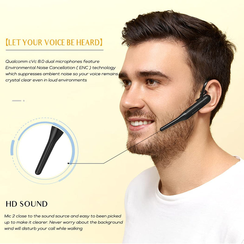 Wireless Bluetooth Headset with Dual Mic, Glazata cVc8.0 Noise Cancellation 24h Talking in-Ear Earpiece Hands-Free for iOS Android Cell Phone, Driver/Trucker (Black) Black