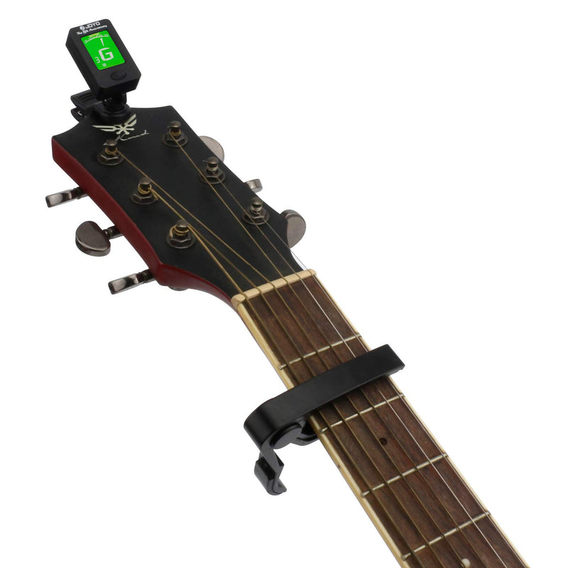 Guitar Tuner and Guitar Capo Set, Quick-Change Capo, Clip-On Tuner, Digital Electronic Tuner, LCD Display Tuner for Acoustic Guitar, Bass, Violin Ukulele, Electric Guitar with 3 Free Picks Tuner + Capo