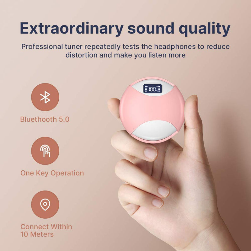 MEIKON Wireless Earbuds，Bluetooth Headphones 360 Degree Rotating Charging Box Bluetooth 5.0 with Rich Bass Stereo, Touch Control, Waterproof Sports Earbuds with Mic & Drop-Safe Fit Design for Workout Pink