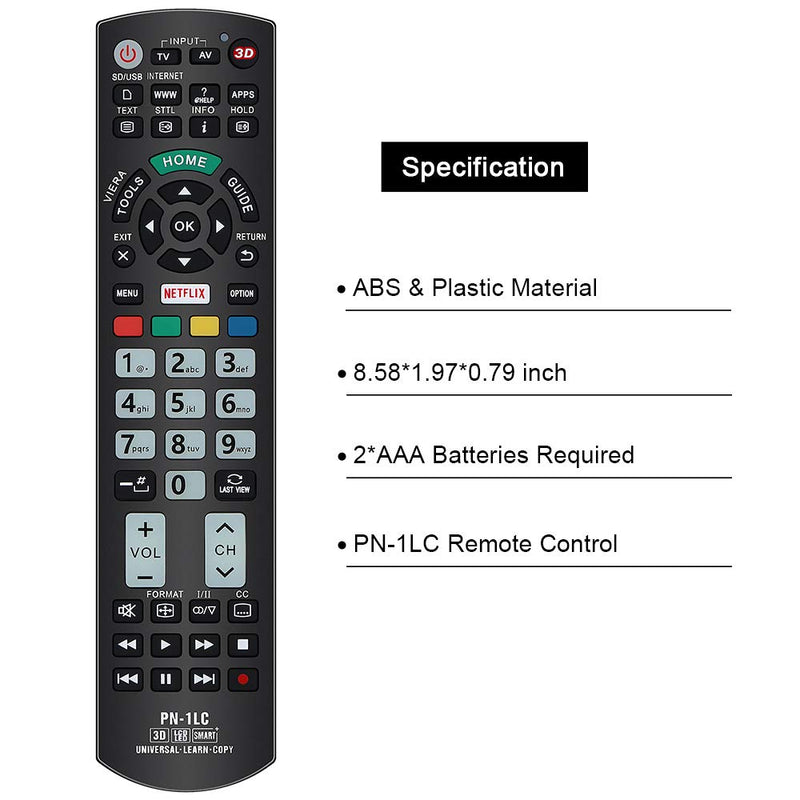 Gvirtue Universal Replacement Remote Control PN-1LC Compatible for Almost All Panasonic-Remote-Control LCD LED 3D Smart 4K Ultra HD TV with Netflix and Viera Link Buttons