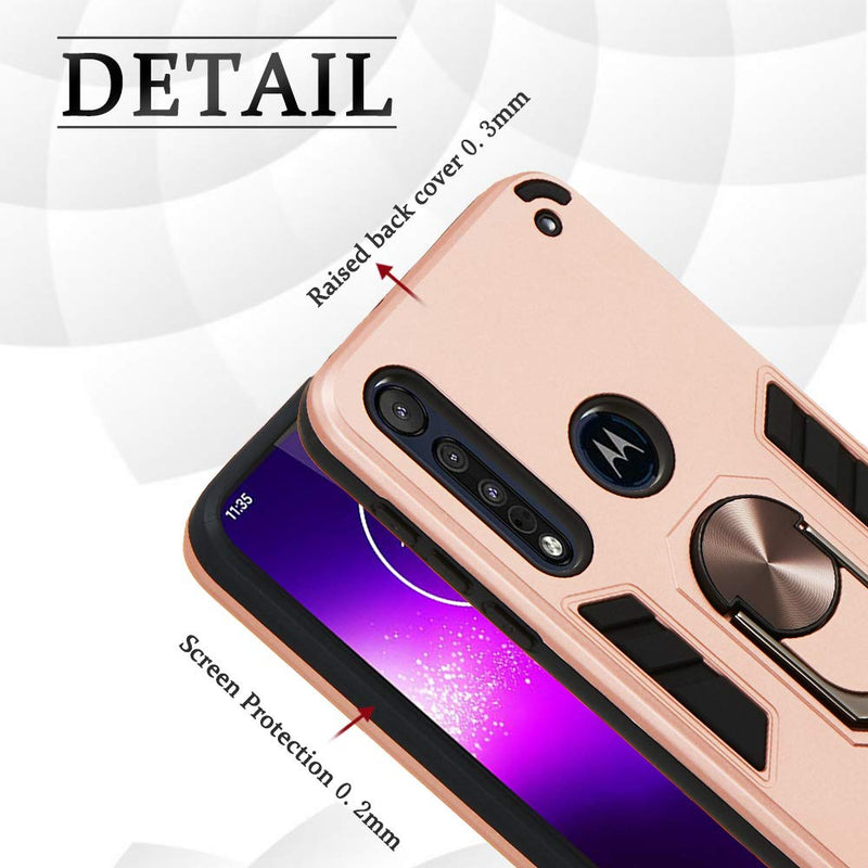 Compatible with Motorola Moto G8 Play Case, One Macro Cover Military Grade Phone Case with 360 Degree Rotating Holder Kickstand Support Magnetic Car Mount Rose Gold Moto G8 Play/One Macro