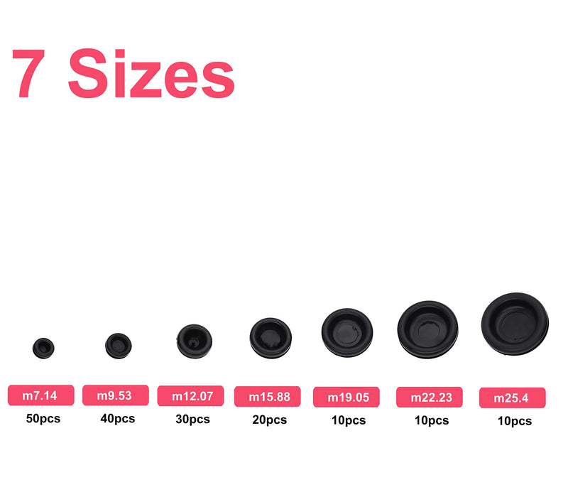 cSeao 170pcs Black Rubber Grommet Assortment Kit, 7 Sizes Eyelet Ring Gasket 1/4" 5/16" 3/8" 7/16" 1/2" 5/8" 3/4" 7/8" 1"