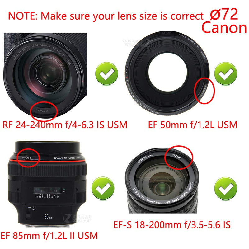 WH1916 72mm Lens Cover + Cap Keeper Compatible for Canon RF 24-240mm kit EOS RP, EF 50mm f/1.2L USM, EF 85mm f/1.2L II USM kit 5D Mark IV Camera (3 caps +3 Keeper)