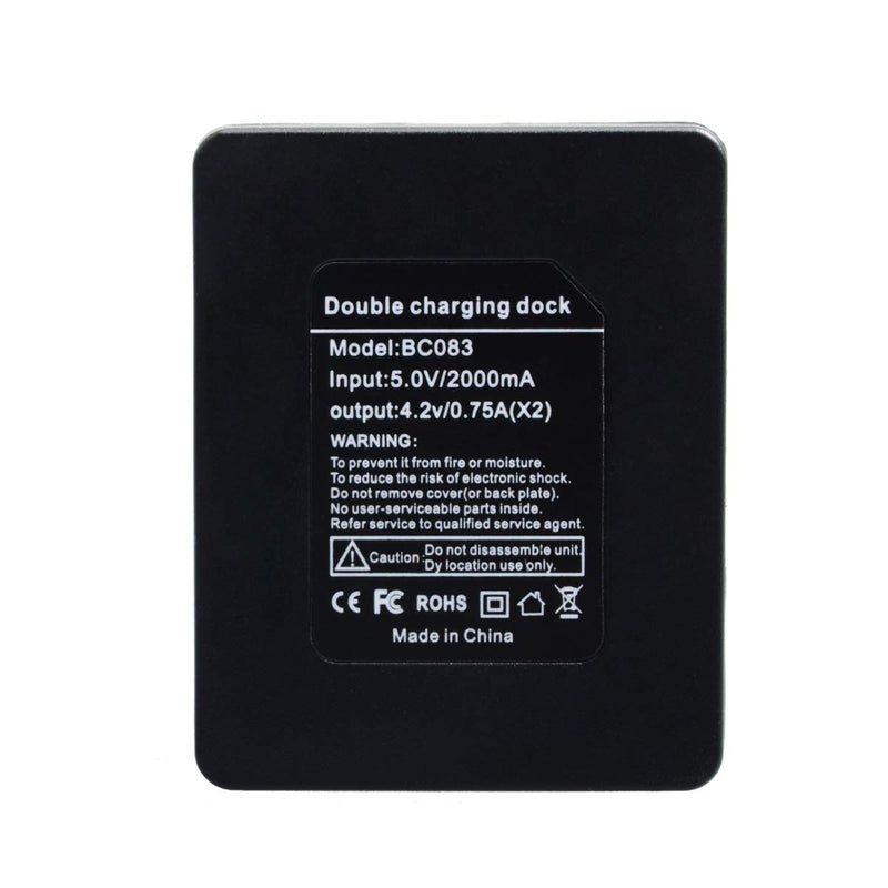 Campark 2 x 1050mAh Rechargeable Action Camera Battery with USB Dual Charger Compatible with Action Camera ACT74/ACT76/X20/AKASO/Crosstour/EKEN/APEMAN/SJCAM
