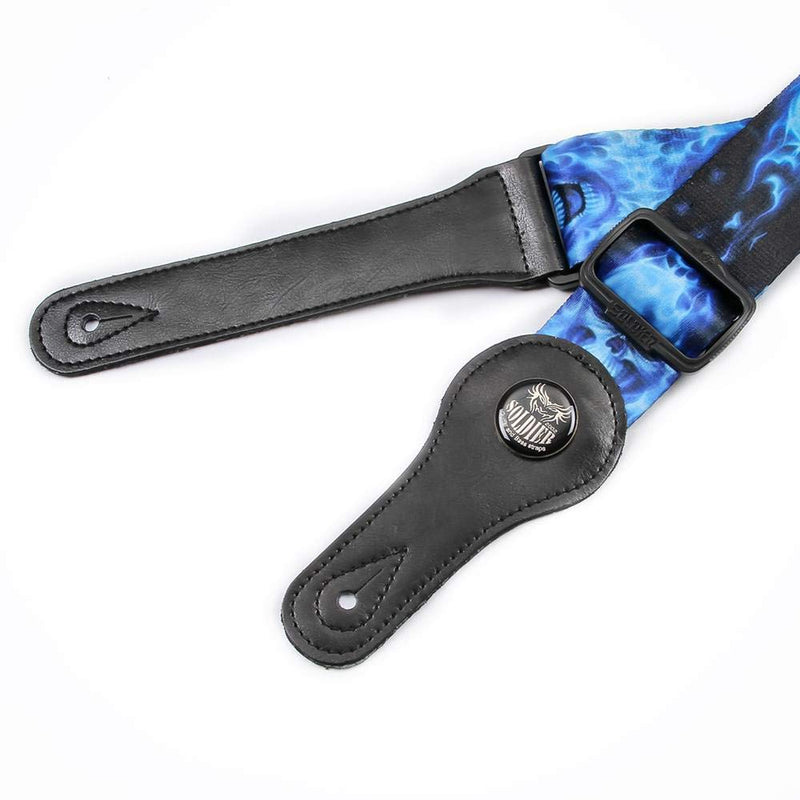 Guitar Strap with Leather Ends Adjustable Polyester Sling for Bass, Electric, Acoustic Guitars Unique Blue Skull Pattern