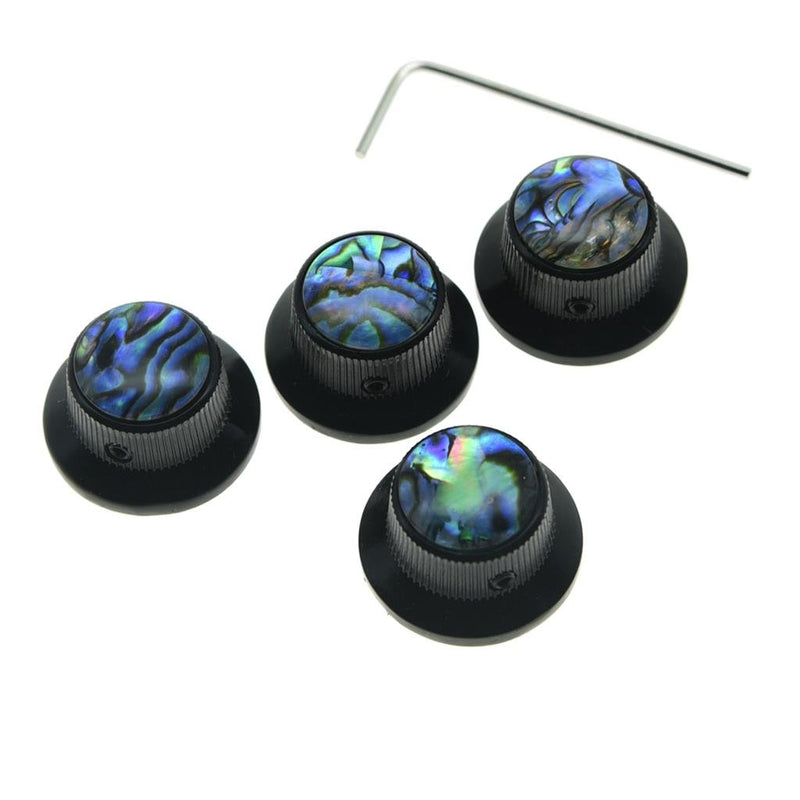 KAISH 4X Abalone Top Black LP Top Hat Knobs with Set Screw Metal Bell Knobs for Guitar Bass with 6mm Shaft Pots