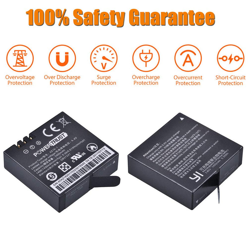 PowerTrust 2-Pack AZ16-1 Replacement Battery and LCD Dual USB Charger for XiaoYi YI 4K,YI 4K+ and YI Lite Sport Cameras