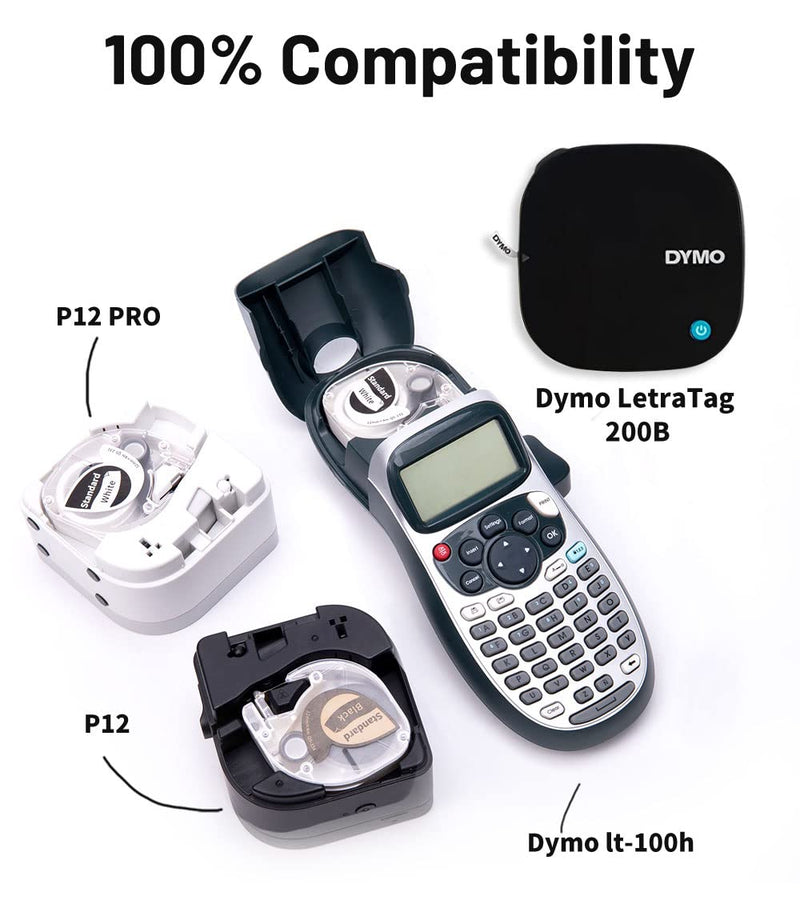Phomemo P12 Label Tape, P12 Label Maker Refills Replacement for Dymo LetraTag LT-100H & 200B Label Maker, Plastic & Iron-on Label Tape for Phomemo P12 & P12-Pro Maker, Compatible Dymo Letratag Refills Iron on and Plastic Labels 6