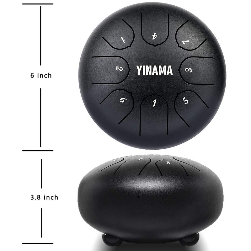 Yinama Steel Tongue Drum Percussion Instrument 8 Notes 6 inches Black