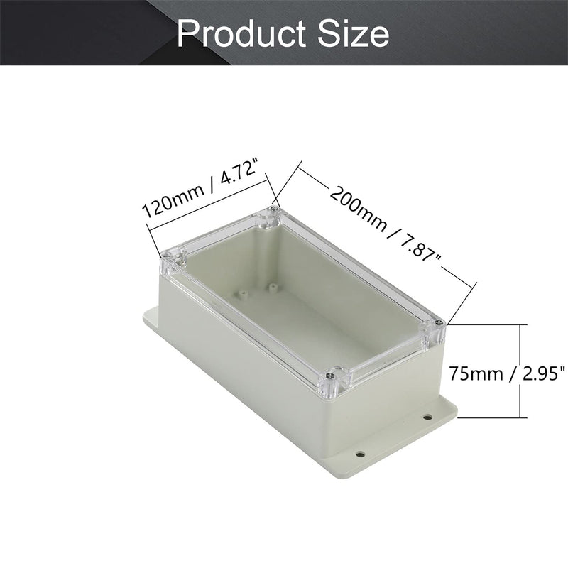 Fielect Junction Box ABS Plastic Dustproof Waterproof IP67 Universal Electrical Project Enclosure with Transparent Clear Cover and Fixed Ear 7.87" x 4.72" x 2.95" 200x120x75mm