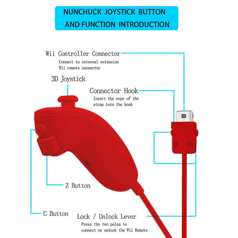 [AUSTRALIA] - ZeroStory 2 Packs Wireless Controller and Nunchuck for Wii and Wii U Console, Gamepad with Silicone Case and Wrist Strap (Red and Blue) Red and Blue 
