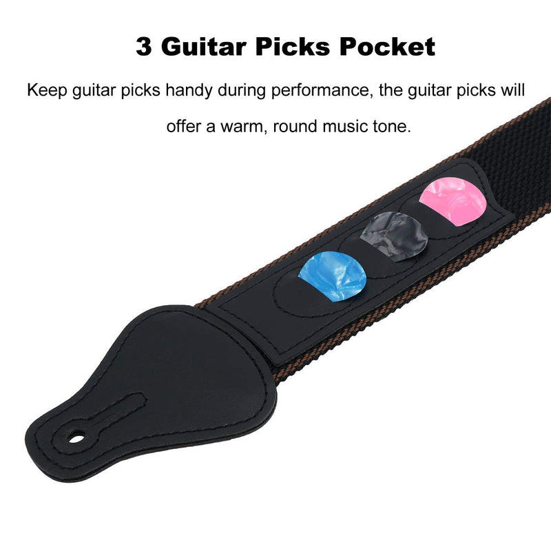 Musicistrel Guitar Strap 100% Soft Cotton with Neck Strap Button, 1 Pair Strap Locks and 3 Guitar Picks, For Bass Electric & Acoustic Guitars (Black)