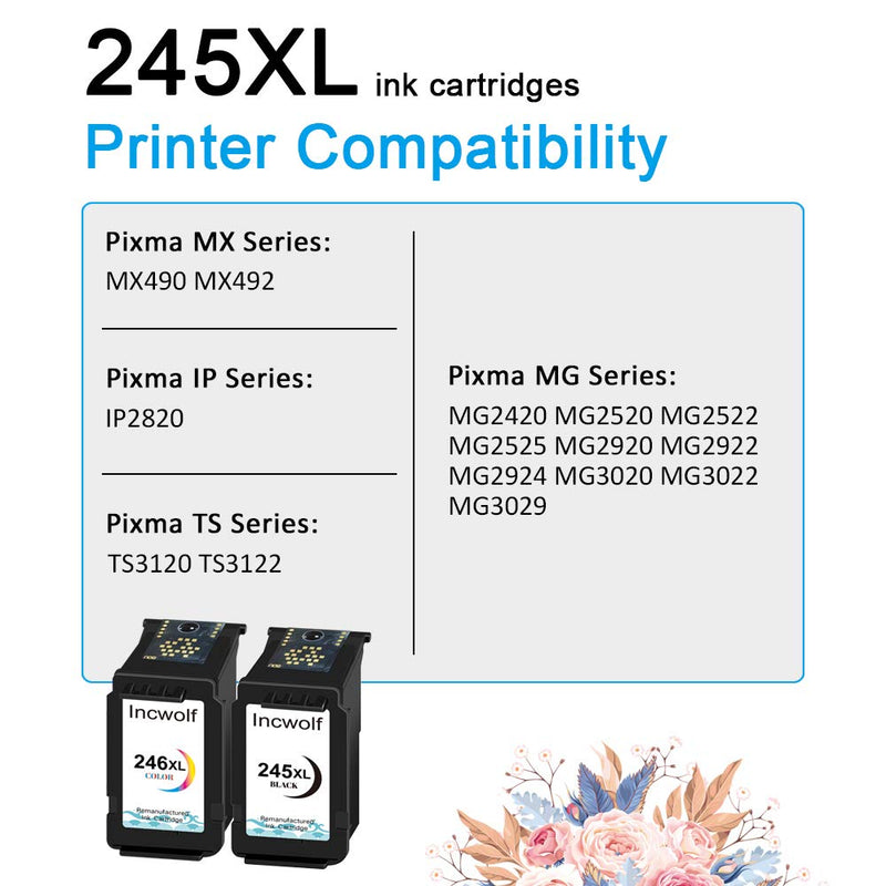 Incwolf Remanufactured Ink Cartridge Replacement for Canon Pg-245Xl Cl-246Xl PG-243 CL-244 to use with Pixma MX492 MX490 MG2420 MG2520 MG2522 MG2920 MG2922 MG3022 MG3029,TS3320 (Black&Color)