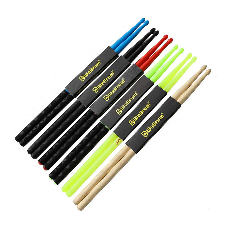 Nylon Drumsticks for Drum Set 5A Light Durable Plastic Exercise ANTI-SLIP Handles Drum Sticks for Kids Adults Musical Instrument Percussion Accessories (Black) Black