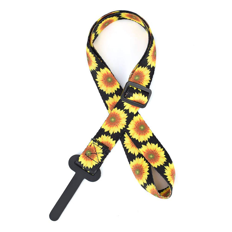 CLOUDMUSIC Ukulele Strap With Hook Button Free For Soprano Concert Tenor(Sunflowers) Sunflower