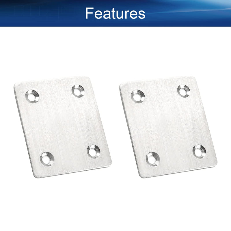 Yinpecly Large Flat Straight Mending Plates 2.36" x 1.97" Stainless Steel Straight Brace Brackets Fastener for Connector Furniture Repair Fixing Joint Silver Tone 10pcs 10 Pieces