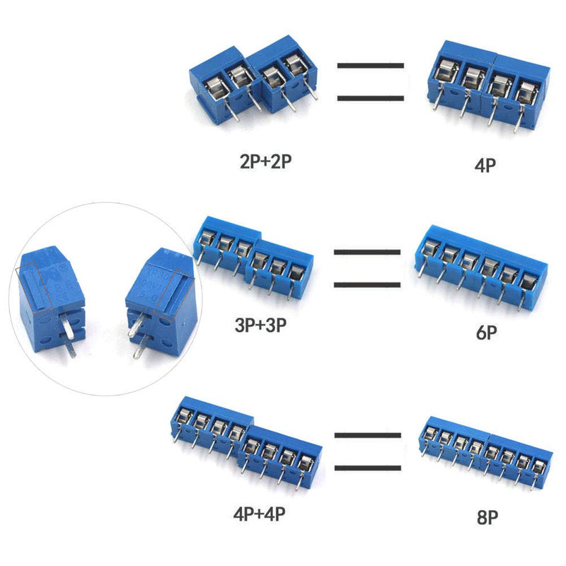E-outstanding Terminal Block 50PCS Blue 5mm Pitch PCB Mount Screw Terminal Block Connector (2 Pinx20 + 3 Pinx15 + 4 Pinx15)