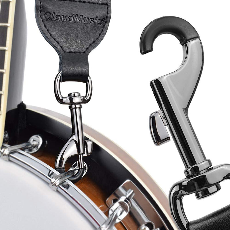 CLOUDMUSIC Banjo Strap Guitar Strap For Handbag Purse Jacquard Woven With Leather Ends And Metal Clips(Black) Black