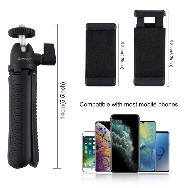 PULUZ Mini Tripod Holder Compatible with iPhone/GoPro/Ringlight Portable Desktop Tripod Stand with Phone Clamp & Tripod Adapter & Long Screw Phone Holder Stand