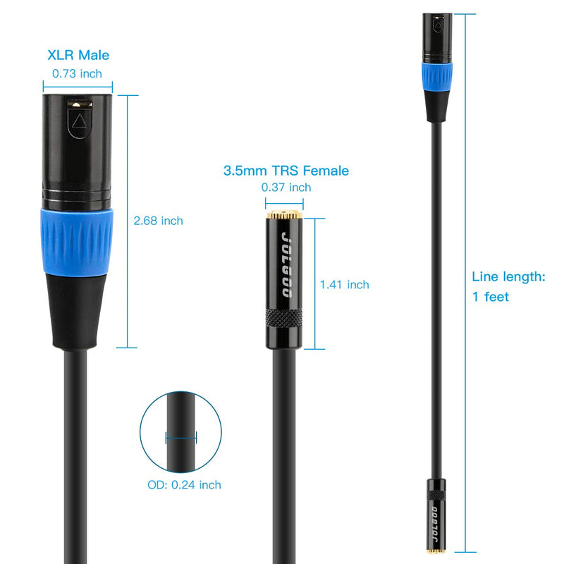 [AUSTRALIA] - 3.5mm Female to XLR Male Stereo Audio Adapter Cable, 1/8 inch Mini Jack Female to XLR Male Adapter Cable, 1 Feet, Balanced Audio Converter Adapter Cable - JOLGOO 