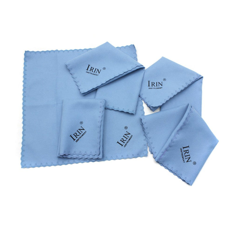 ammoon 5pcs Microfiber Cleaning Polishing Polish Cloth for Musical Instrument Guitar Violin Piano Clarinet Trumpet Sax Universal Blue