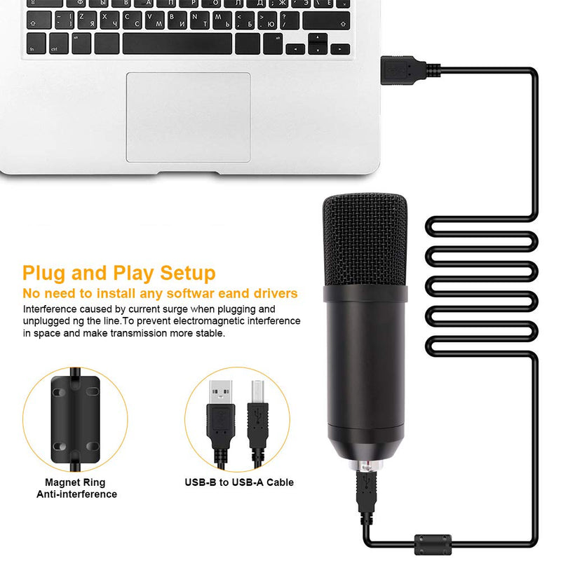 HALOVIE Gaming USB Microphone PC Condenser Microphones Computer Mic Kits with Shock Stand for Podcast Youtube Video Stream Studio Recording Voice Over