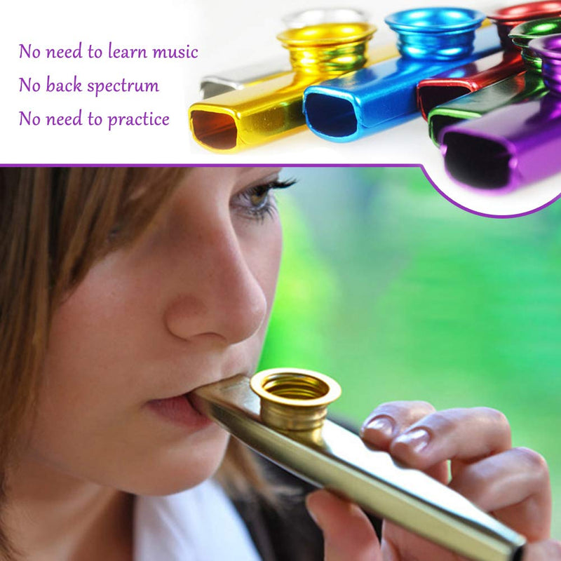 6PCS Metal Kazoo with 10Pcs Kazuo Flute Film A Good Gift for Children Ukulele Violin Guitar Piano Keyboard Good Companion Assorted Color