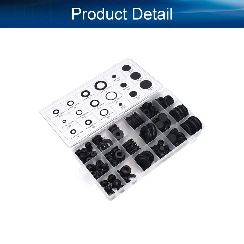 Yinpecly Rubber Grommet Assortment Firewall Wiring Gasket Kit for Wiring Cable for Automotive, Plumbing, and PC Hardware and Piano 125PCS