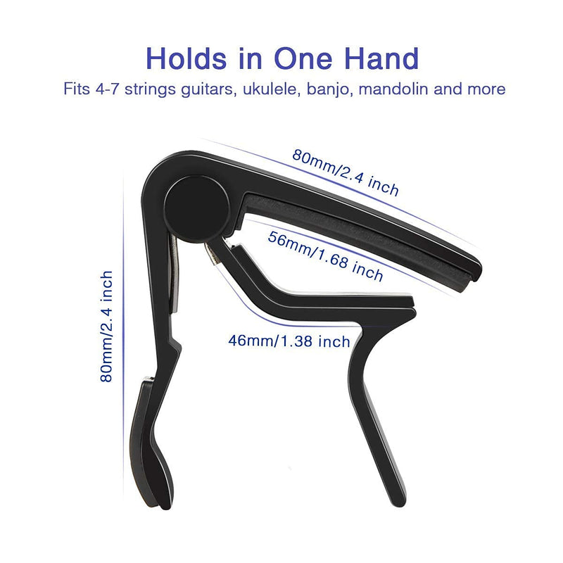 Guitar Capo,LEKATO Quick-Change capo for Acoustic and Electric Guitars with 6 Picks & 2 Strap Safety Locks for Free black