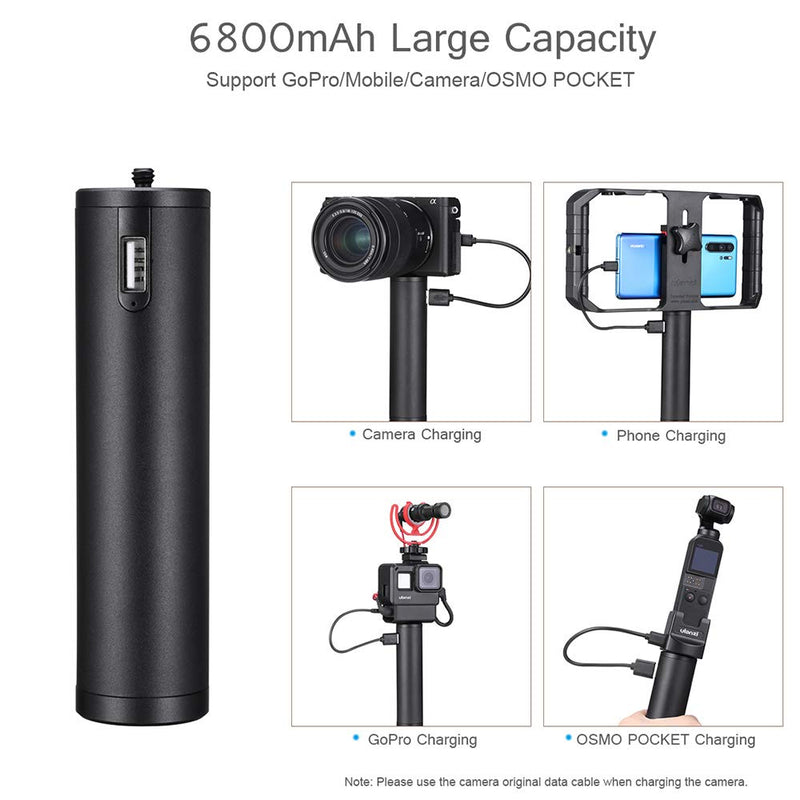 Andoer BG-2 6800mAh Power Bank Hand Grip with 1/4 Inch Screw USB Type-C Charging Port Aluminium Alloy Compatible with DJI OSMO Pocket GoPro 8/7/6 Action Camera Compact Digital Camera iPhone Samsung S