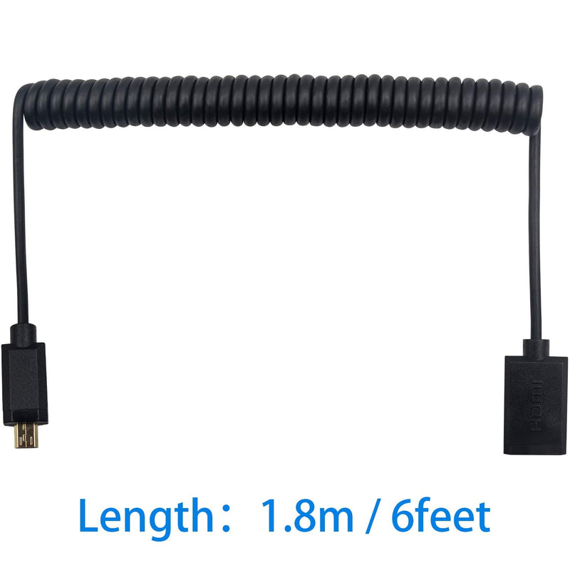[AUSTRALIA] - Duttek Micro HDMI to HDMI Adapter Cable, HDMI to Micro HDMI Cable, Micro HDMI Male to HDMI Female Coiled Cable for Gopro Hero and Other Action Camera/Cam 1.8M/6 Feet Male to Female 1.8M 