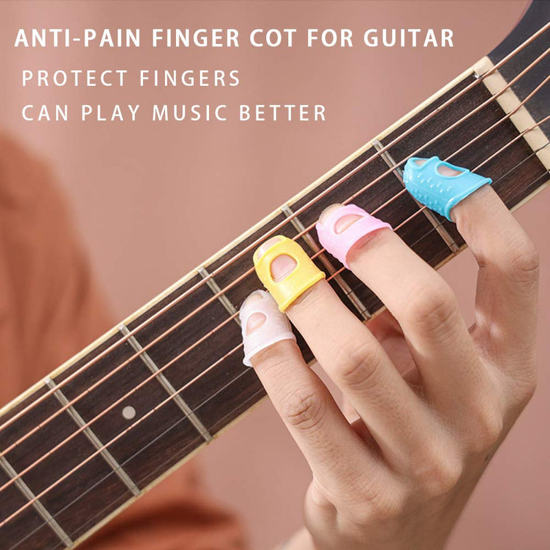 5 Sizes Guitar Fingertip Protector With Compact Box, Premium Silicone Guitar Finger Guards, Non-Slip Breathable Fingertip Protection Covers Caps for Guitar, Sewing, String Instruments (Blue) Blue