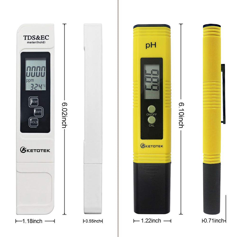 KETOTEK Digital Water TDS Meter PH Meter, PPM Tester has TDS-EC-Temp (3-in-1) and ±2% Accuracy, PH Tester with 0-14.00PH and 0.01 Accuracy, TDS PH Meters for Aquariums Water, Hydroponics, RO System PH+TDS&EC