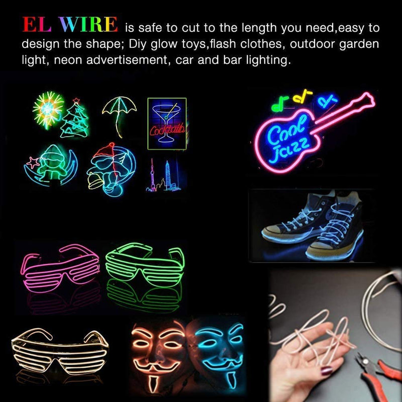 MaxLax EL Wire Pink, 16ft/3.28ft 2 Packs Neon Lights Noise Reduction Glowing Strobing Electroluminescent Wire for Parties, Halloween, DIY Decoration Pink-colorful 5M/16FT