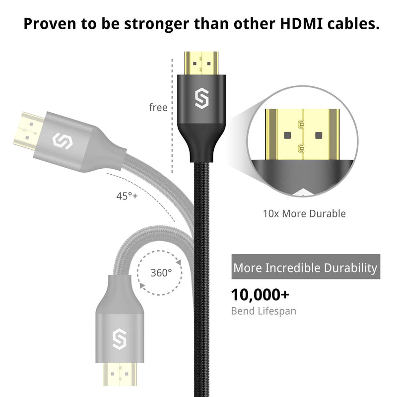 HDMI Cable 6.5ft - Syncwire Premium Braided Ultra High Speed 18Gbps HDMI Cord 2.0, Support TV, Ethernet, Audio Return, Video 4K UHD 2160p, HD 1080p, 3D, Xbox Playstation PS3 PS4 PC 6.5ft Black