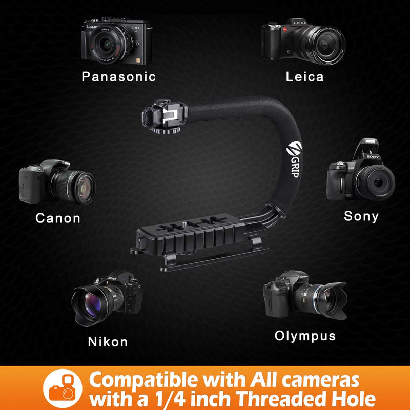 Zeadio Triple Hot-Shoe Mounts Handheld Stabilizer, Video Stabilizing Handle Grip for Canon Nikon Sony Panasonic Pentax Olympus DSLR Camera Camcorder