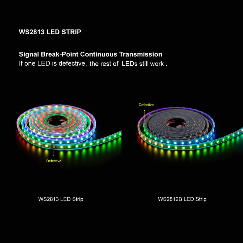 [AUSTRALIA] - BTF-LIGHTING WS2813 (Upgraded WS2812B) 16.4ft 60LEDs/m Individually Addressable RGB LED Flexible Strip Light Dual Signal Wires Backup Data 5050SMD IP67 Waterproof Only DC5V Black FPCB DIY Project Black Pcb Ip67 16.4FT 300LEDs 