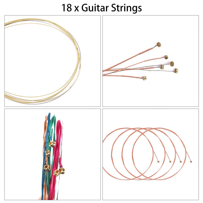 Guitar Accessories Kit 61 Pcs - Guitar Picks & Capo & Tuner & Acoustic Guitar Strings & 3 in 1 Guitar String Winder Cutter Pins Puller & String Bone Bridge Saddle & Bridge Pins and Nut & Finger Picks