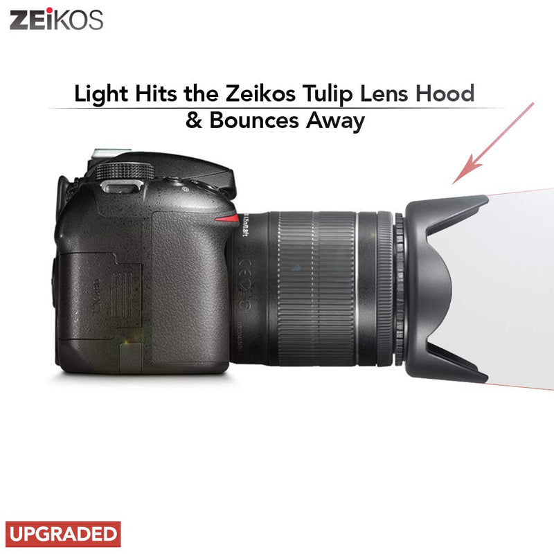 Zeikos 52MM Tulip Flower Lens Hood for Nikon, Canon, Sony, Sigma and Tamron Lenses, Comes with a Miracle Fiber Microfiber Cloth