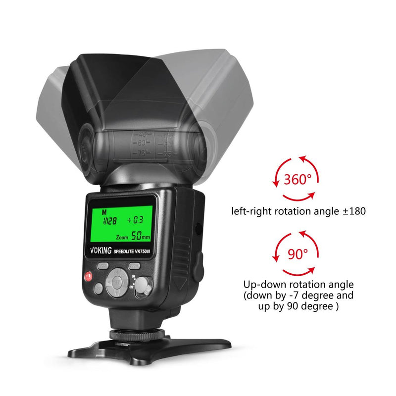 Voking VK750III Remote TTL Speedlite Slave Mode Flash with LCD Display for Canon DSLR Standard Hot Shoe Cameras EOS Rebel 5DS 5DSR 5S Mark IV 5D Mark III 6D 6D Mark II 7D 70D 77D 80D